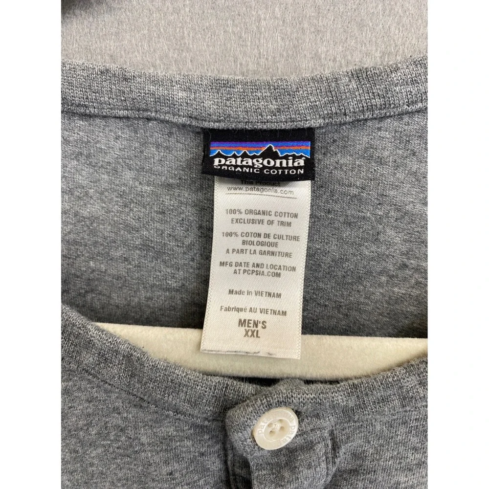 Patagonia‎ Mens XXL Organic Cotton Long Sleeve Henley Shirt Heather Grey Casual
